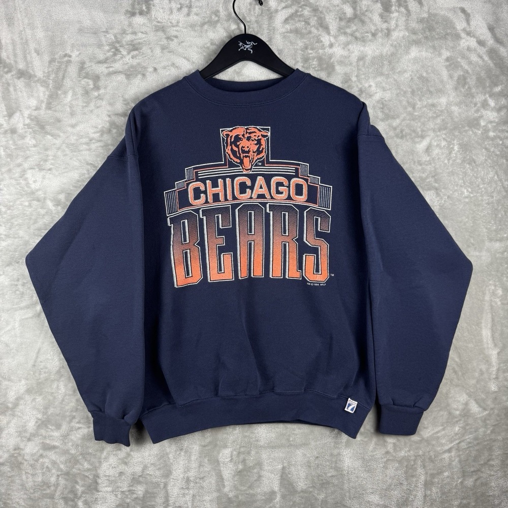 Vintage Logo 7 Chicago Bears Crewneck Sweatshirt Navy NFL Mens XL 90s USA